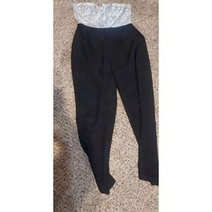 Boo Hoo Silver Black Sequenced Top Pant Size 10 Party Formal Homecoming Wedding